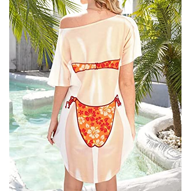 Women's Bikini Shirt Cover Up Dress Funny Cute Bikini Print for