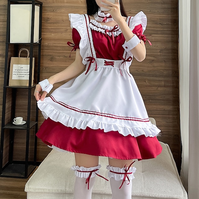  Inspiriert von Cosplay Dienstmädchenuniform Anime Cosplay Kostüme Japanisch Karneval Cosplay-Anzüge Kleider Kurzarm Kleid Kostüm Für Damen Mädchen