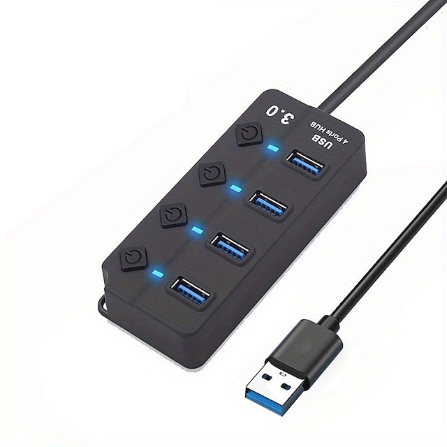  USB-Verlängerungskabel Multi-Port 4-Port/7-Port USB 2.0/3.0-Hub-Splitter mit LED-Betriebsanzeige und Schalter (30 cm Kabel)