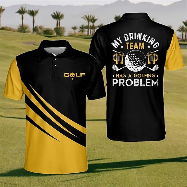  Homens Camiseta Polo pólo de lapela Polos de botões Camisa de golfe Letra Estampas Abstratas Golf Aberto para a Lateral Amarelo Vermelho Azul Real Azul Roxo Ao ar livre Rua Manga Curta Imprimir Roupa