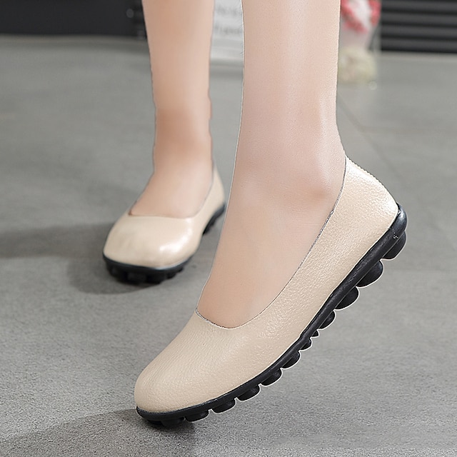  Women's Flats Plus Size White Shoes Soft Shoes Outdoor Daily Solid Color Summer Flat Heel Round Toe Casual Minimalism Faux Leather PU Loafer Black Yellow Light Brown