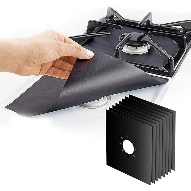  8 pack zwarte herbruikbare teflon gecoate glasvezel gasfornuis brander cover beschermer voor thuis keuken