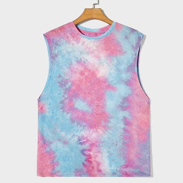 Mens Tank Top Vest Top Undershirt Sleeveless Shirt Tie Dyed Crewneck Sports And Outdoor Vacation 7539