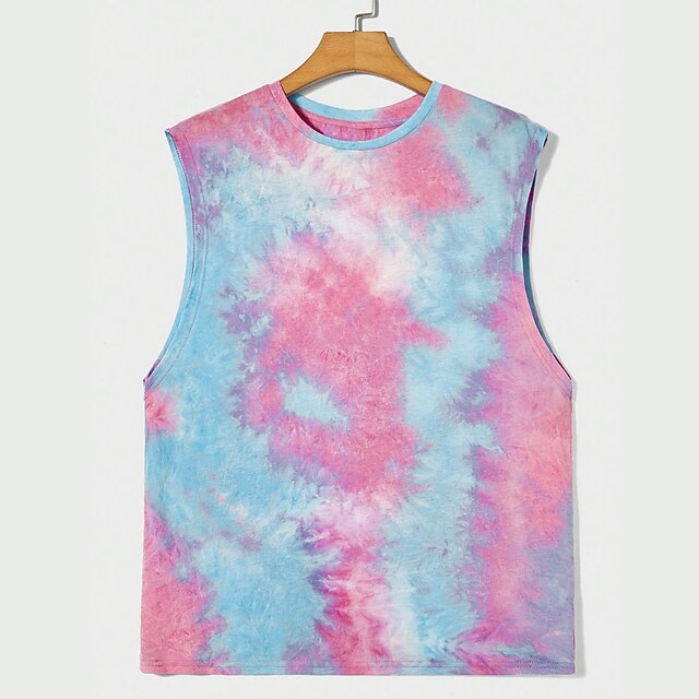 Men's Tank Top Vest Top Undershirt Sleeveless Shirt Sleeveless Crewneck Summer Tie Dyed Fashion Daily Sport Print Vacation Sports & Outdoor Going out Yellow Pink Blue Top Tee for Men 10