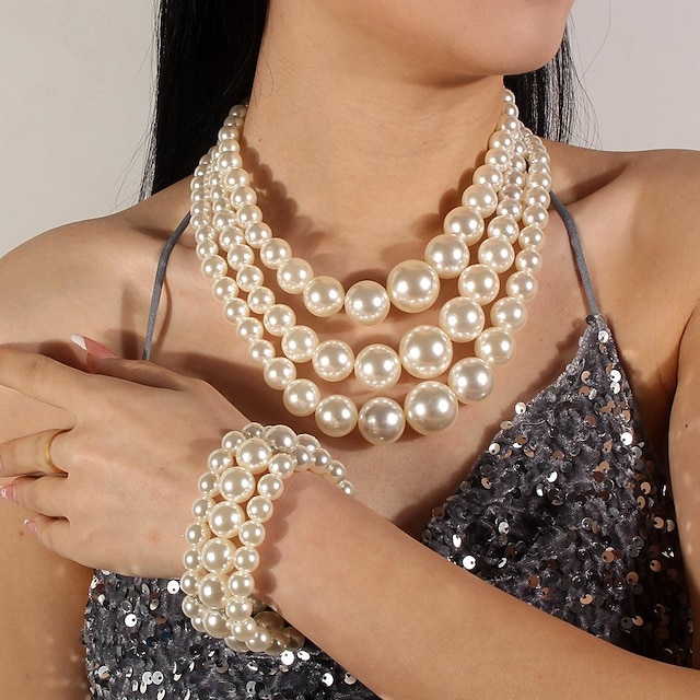  Boucles d'Oreille Collier de perles Collier Boucles d'oreille Rétro Vintage 1920s Alliage Pour Gatsby le magnifique Cosplay Femme Bijoux de fantaisie Bijoux fantaisie