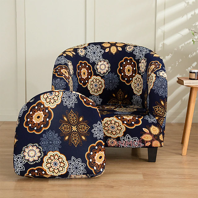 Floral Printed Club Chair Barrel Chair Slipcover Stretch Armchair Covers 1-Piece Club Tub Chair Covers Sofa Cover Couch Furniture Protector Cover Spandex Couch Covers for Living Room 24