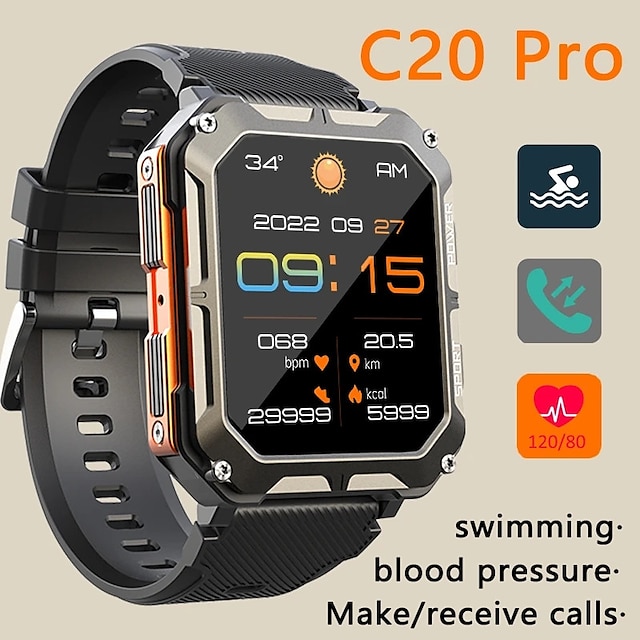  Смарт-часы c20 pro, Bluetooth, определение артериального давления, IP68, водонепроницаемые, мужские, для плавания, дайвинга, спортивные умные часы