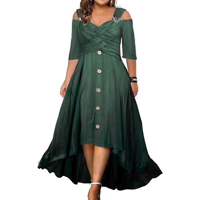 Women's Plus Size Green Chirstmas Dress Curve Party Dress Swing Dress A