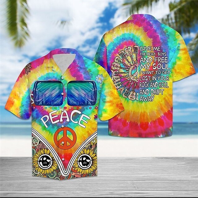 Men's Tie Dye Hippie Shirt Summer Hawaiian Shirt Aloha Shirt Short Sleeve Shirt Cuban Collar Sports Fashion Streetwear Outdoor Casual Hawaiian Blue S M L2