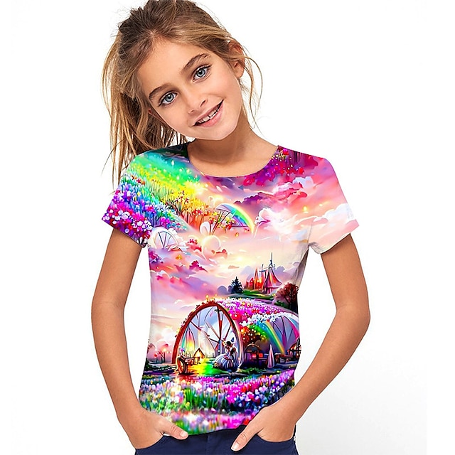  T-shirt Enfants Fille Graphic Extérieur 3D effet Manche Courte Col ras du cou Actif 7-13 ans Eté Violet