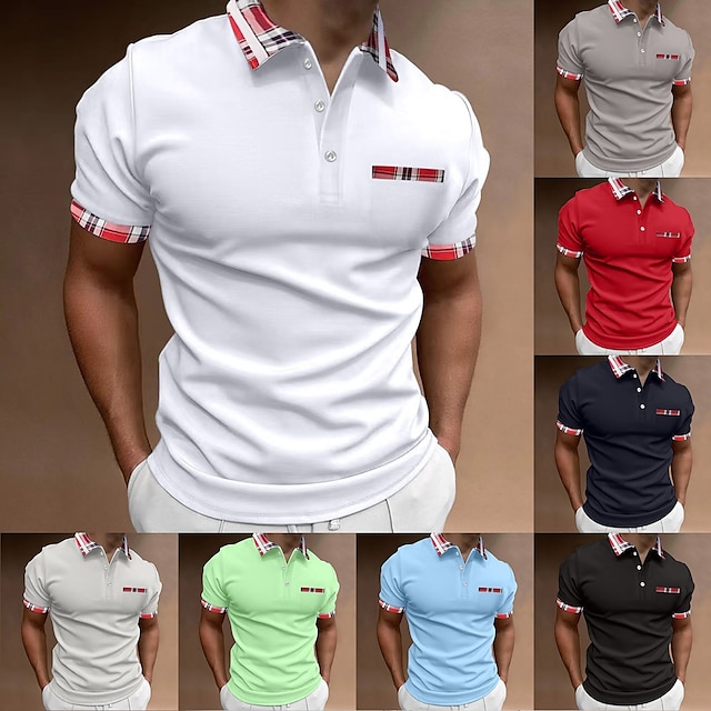  Men's Polo Shirt Golf Shirt Casual Holiday Lapel Quarter Zip Short Sleeve Fashion Basic Plain Quarter Zip Summer Regular Fit Black White Red Dark Navy Green Light Grey Polo Shirt