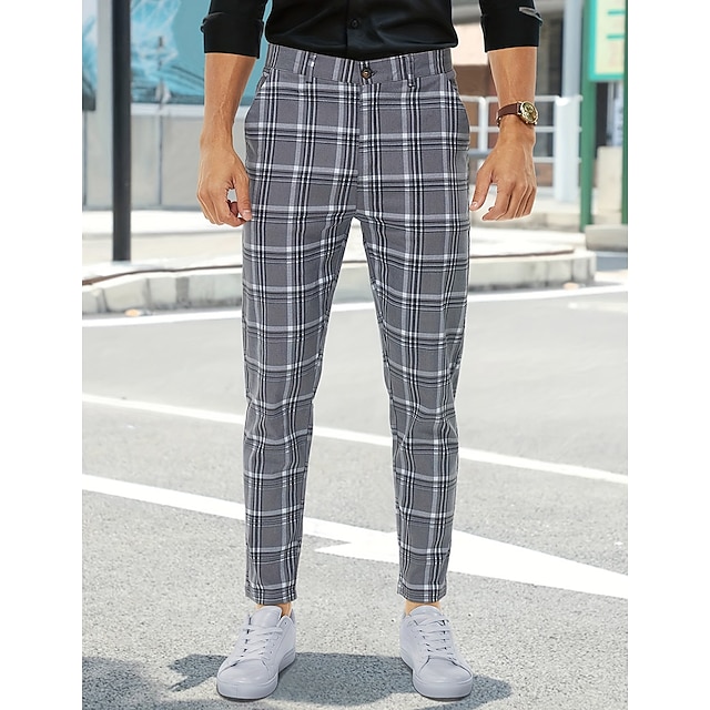Men's Trousers Chinos Chino Pants Plaid Dress Pants Pocket Plaid