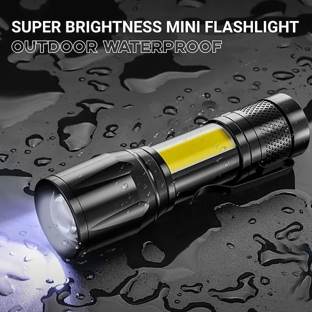  mini zseblámpa led+cob fény beépíthető elem q5 zoom fókusz abs zseblámpa 500lm állítható tolllámpa vízálló otthoni szabadtéri kemping kerékpáros lámpa