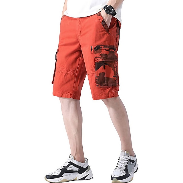  Men's Cargo Shorts Bermuda shorts with Side Pocket Multi Pocket Flap Pocket Solid Color Going out Streetwear 100% Cotton Fashion Cargo Shorts ArmyGreen Blue