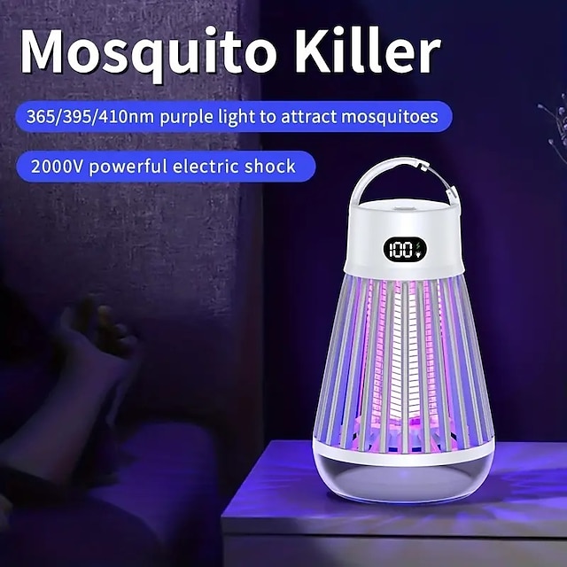  Bug Zapper USB Mosquito Repellent Ultraviolet Light Electric Mosquito Killing Lamp Mosquito Trap for Home Camp Patio Backyard Built-in 2000 mAH Battery