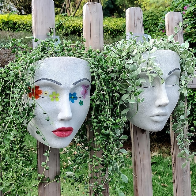  Women's Face Pot Wall Decoration Pot Resin Wall Hanging Flower Pots For Indoor Outdoor Plants Garden Decor