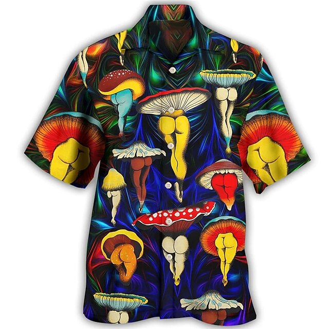 Men's Shirt Summer Hawaiian Shirt Graphic Prints Hippie Mushroom Cuban ...