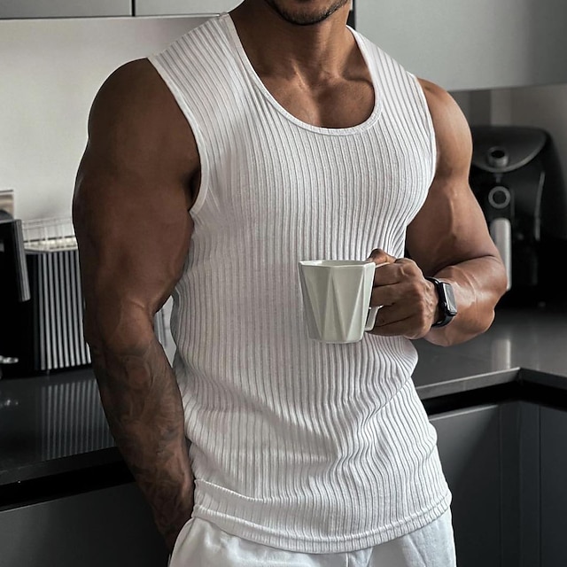  Men's Tank Top Undershirt Sleeveless Shirt Ribbed Knit tee Wife beater Shirt Plain Pit Strip Crew Neck Outdoor Going out Sleeveless Clothing Apparel Fashion Designer Muscle