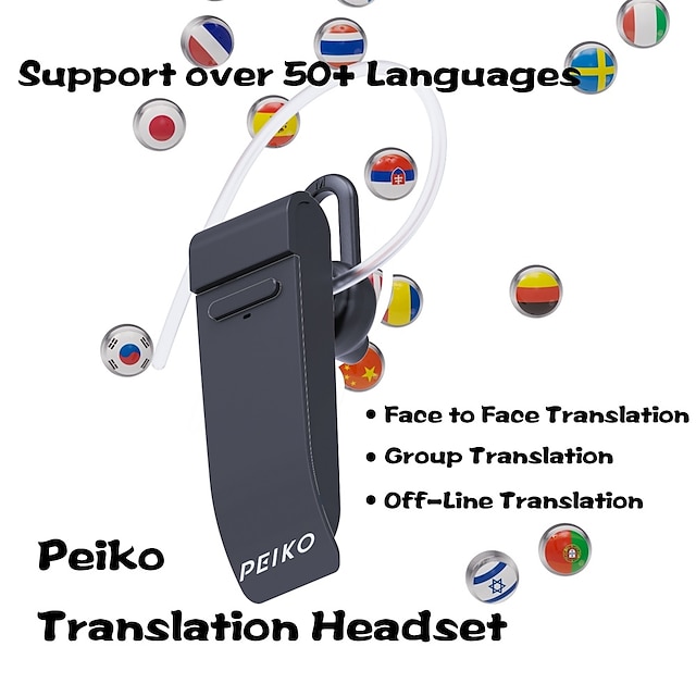  PEIKO Language Transaltor Smart Earbud Supports 32 Language & 44 Accent Online Real Time Voice Transaltor Supports 11 Offline Voice Translation Language,with BT Connection Single Earphone