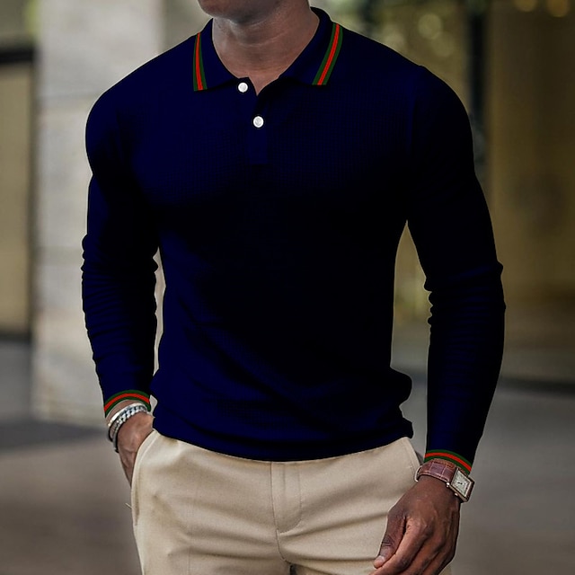  Homens Camisa Polo Waffle Camisa de golfe Casual Feriado Lapela Clássico Manga Longa Moda Básico Tecido Botão Verão Normal Vermelho fogo Preto Branco Azul Marinho Escuro Cinzento Camisa Polo Waffle