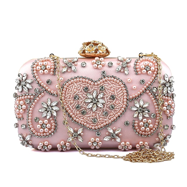  Женская вечерняя сумка-клатч из полиэстера для вечера, свадьбы, вечеринки с жемчугом и кристаллами, прочный черный, розовый