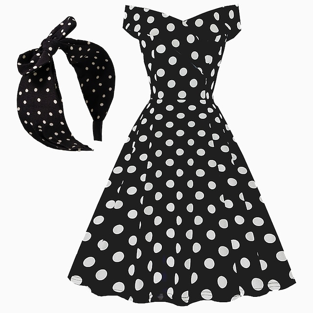  50-luvun a-linjainen mekko 1950-luvun vintage-tyylikäs kesäcocktailmekko naisten olkapäältä riippumaton vintage-mekko hääjuhla polvipituinen a-linjainen mekko naamiainen