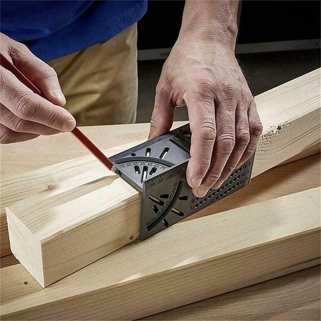 1pc régua de trabalho em madeira, medidor de ângulo de esquadria 3d, ferramenta de medição de tamanho quadrado