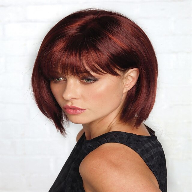 Blonde Highlight Short Pixie Bob Wig with Bangs Straight Ombre Blonde ...