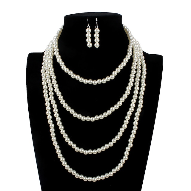  Pendientes collar de perlas gargantilla 2 uds accesorios de aleta retro vintage 1920s aleación para rugir 20s flapper cosplay disfraz de mujer joyería de moda