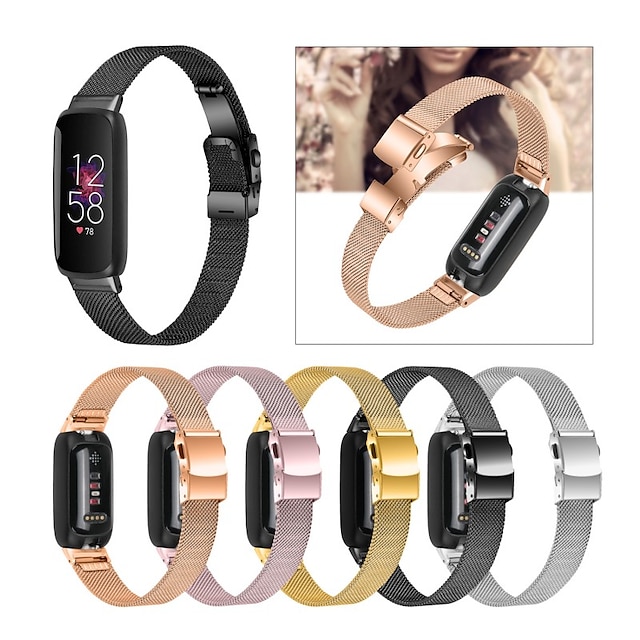  Pulseira de Smartwatch Compatível com Fitbit Inspire 3 Inspire 2 / Inspire HR / Inspire Aço Inoxidável Relógio inteligente Alça Ajustável Com Transparência Mulheres Homens Pulseira Estilo Milanês