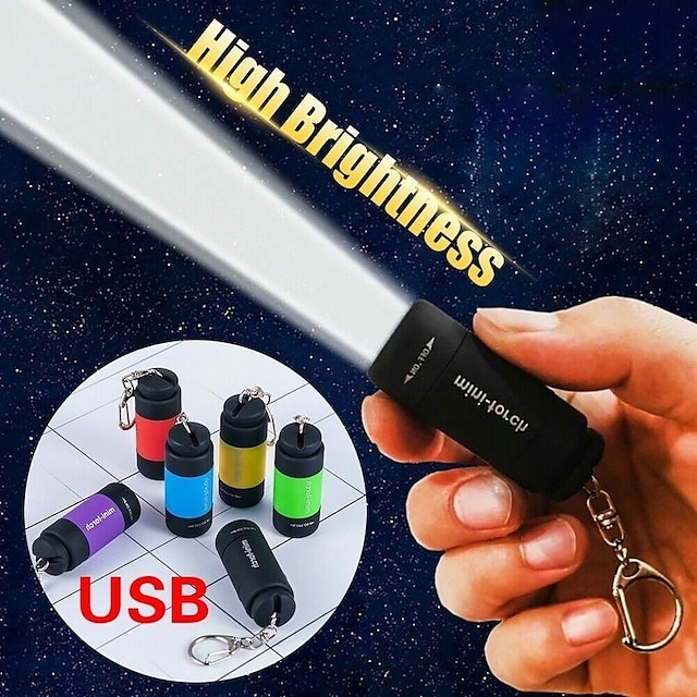  1PC Waterproof Mini Keychain Pocket Torch USB Rechargeable LED Flashlight Lamp Outdoor Sports Interior Design