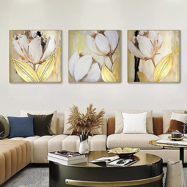  Dipinto ad olio su tela con fiore ricco dorato 100% fatto a mano Cuadros immagini da parete per soggiorno telaio allungato