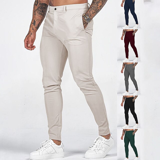 Men's Chinos Chino Pants Geometry Pocket Cotton Blend Business Daily