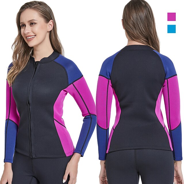  MYLEDI Mulheres Camisa de Mergulho Jaqueta de Mergulho 2mm SCR Neoprene Blusas Térmico / Quente A Prova de Vento Respirável Elasticidade Alta Manga Longa Zíper Frontal - Natação Mergulho Surfe Caiaque