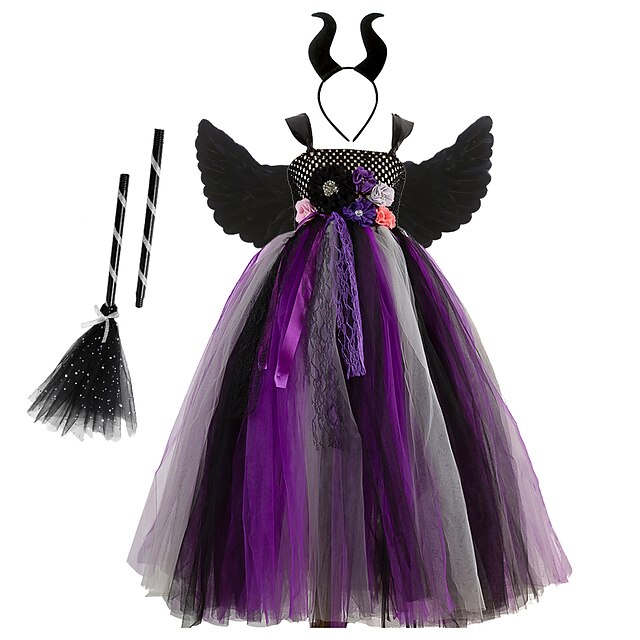  קוסם ללא שם: Malficent טוטו שמלות טול בנות תחפושות משחק של דמויות מסרטים מסיבה סגול בהיר סגול יום הילד נשף מסכות שמלה