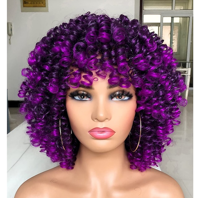 Short Curly Wig For Black Women With Bangs Big Bouncy Fluffy Kinky