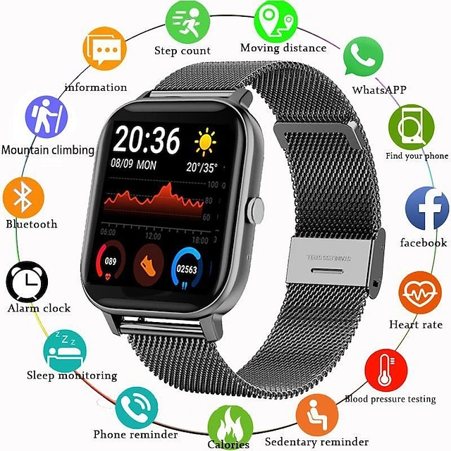  H10 Smartwatch 1.69 Zoll Smartwatch Fitnessuhr Bluetooth Schrittzähler Anruferinnerung AktivitätenTracker Kompatibel mit Android iOS Damen Herren Langer Standby Freisprechanlage Wasserdicht IP 67