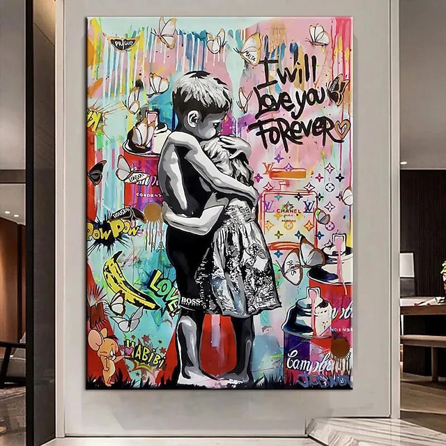  Graffiti Junge und Mädchen Wandkunst Leinwand 100% handgefertigte Wandfigur Street Art Gemälde an der Wand Bilder Wohnwanddekoration