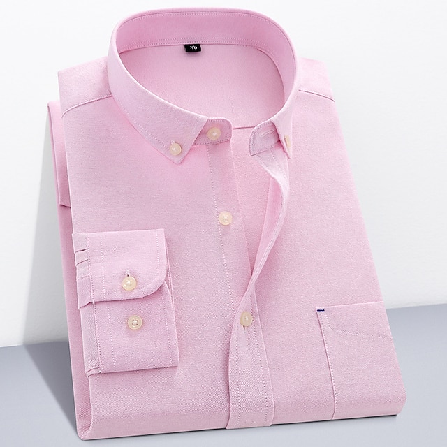  Men's Dress Shirt Oxford Shirt Black White Pink Long Sleeve Plaid Square Neck Spring &  Fall Wedding Outdoor Clothing Apparel Button-Down