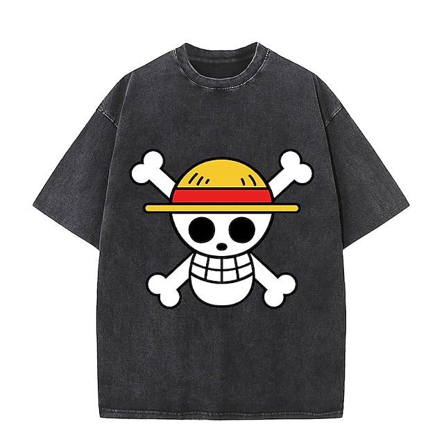  One Piece Monkey D. Luffy T-shirt Oversized Acid Washed Tee Print Graphic For Couple's Men's Women's Adults' Acid Wash Casual Daily