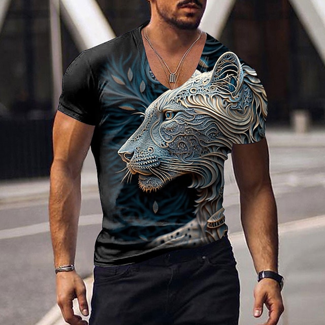  男性用 Tシャツ グラフィック 動物 Ｖネック 衣類 3Dプリント 日常 スポーツ 半袖 プリント ファッション デザイナー カジュアル