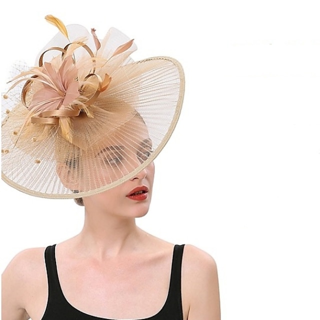  fascinators Tyl Kentucky Derby Hesterace cocktail Retrorød Elegant Med Fjer Tyl Medaljon Hovedbeklædning