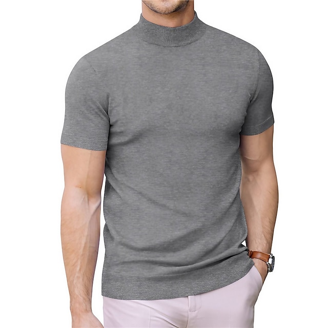  男性用 Tシャツ タートルネックシャツ ニットTシャツ ティートップ 平織り タートルネック ストリート バケーション 半袖 編み 衣類 ファッション デザイナー ベーシック