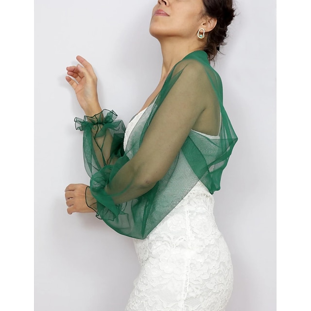 Women's Wedding Guest Pure Elegant Sun Protection Half Sleeve Tulle Wedding Shawl & Wrap Shawls  With Embroidery