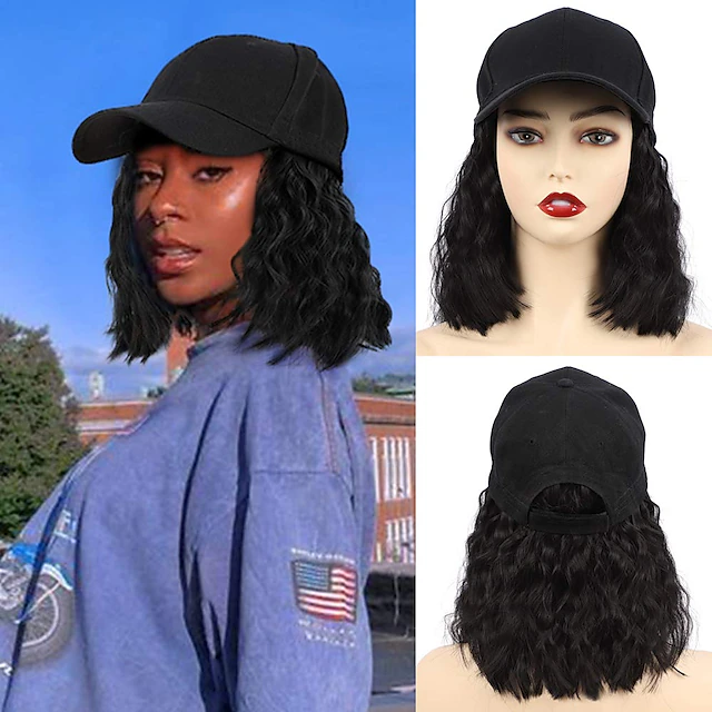 Hat Wig for Women Short Wave Baseball Cap Wig with Curly Hair ...