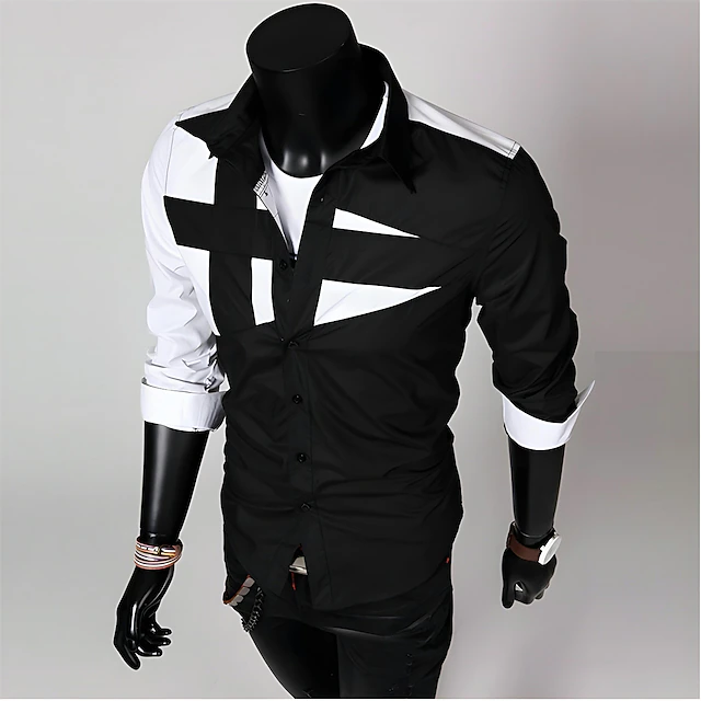 Men's Dress Shirt Collared Shirt Button Up Shirt Color Block Wedding Outdoor ArmyGreen. Black White Wine Long Sleeve Collar Spring Fall Clothing Apparel Patchwork3