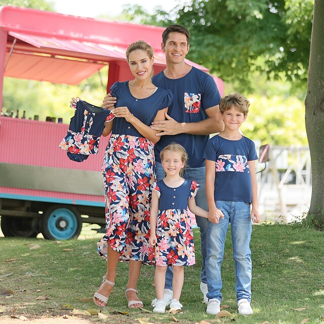 Mommy And Me Matching Outfits Family Dresses T shirt Floral Outdoor