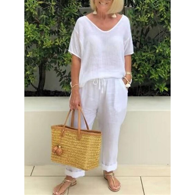  Women's Sets Hot Casual Comfort Polyester Home Daily Vacation Summer Spring White
