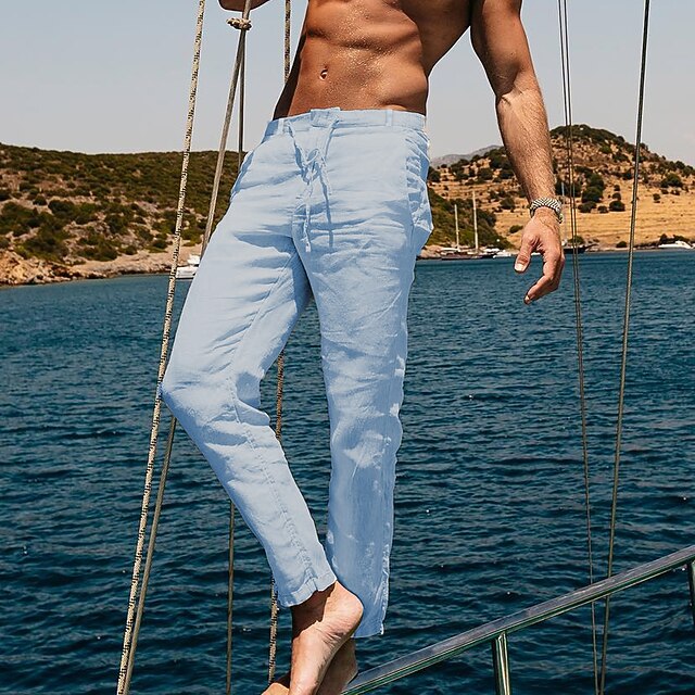 Men's Linen Pants Trousers Summer Pants Beach Pants Front Pocket ...