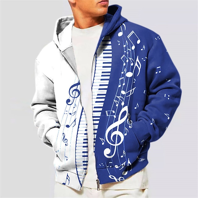  Festiwal Muzyczny Męskie Kolorowy blok Wzory graficzne Nuty Bluza z Kapturem Z kapturem Bluzy Moda miejska Designerskie Długi rękaw Kaptur Sport i turystyka Codzienny Sport Czarny Czerwony Zamek